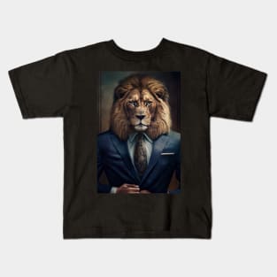 Portrait of a Handsome Lion wearing a suit Kids T-Shirt